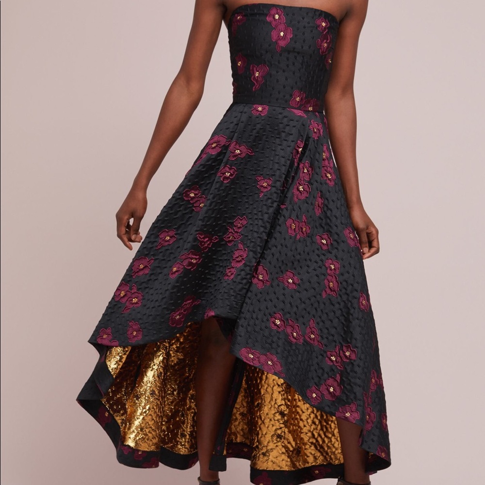 Shoshanna Black and Gold High Low Dress